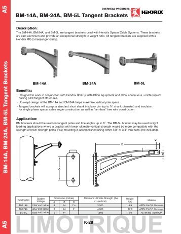 BM-14A, BM-24A, BM-5L Tangent Brackets BM-14A ... - Limotrique