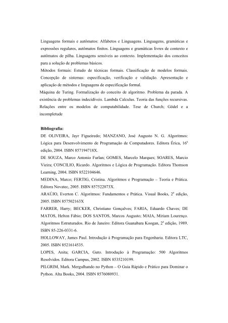 ANEXO II Ementas e Bibliografias CENTRO DE ... - PCI - Concursos