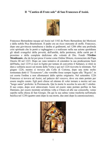 Il "Cantico di Frate sole" di San Francesco d'Assisi. - Biagio Carrubba