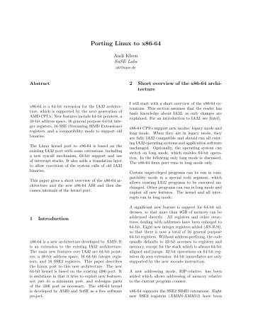 Porting Linux to x86-64 - The Linux Kernel Archives