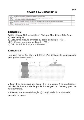 Soit le triangle EFG rectangle en F tel que EF= 4cm et EG= 7cm. a ...