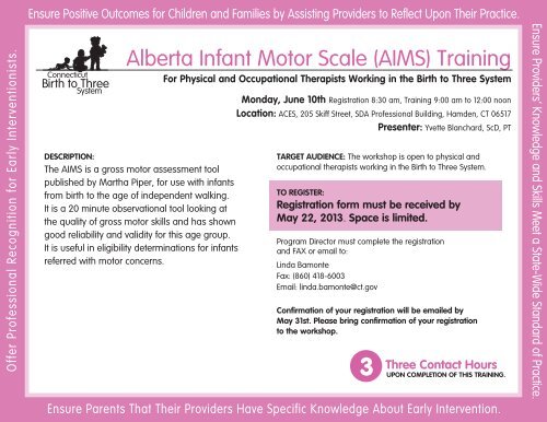 Alberta Infant Motor Scale (AIMS) Training - Connecticut Birth to ...