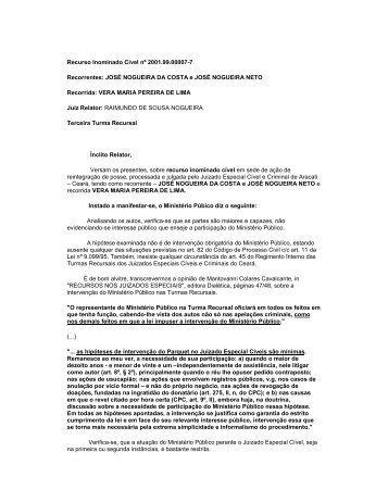 Recurso Inominado CÃ­vel - MinistÃ©rio PÃºblico do Estado do CearÃ¡