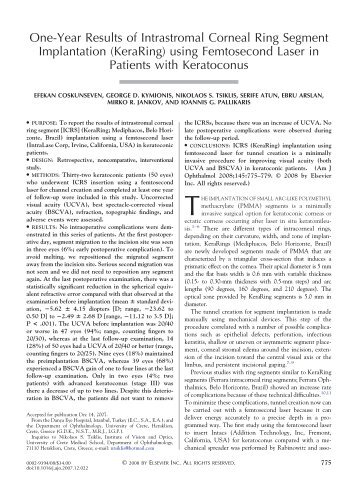 One-Year Results of Intrastromal Corneal Ring Segment - Mediphacos