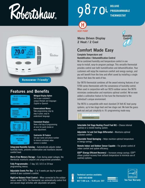 9870i Programmable - Robertshaw Thermostats