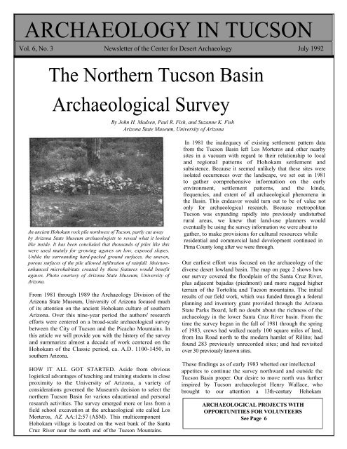 Northern Tucson Basin Archaeological Survey - Archaeology ...