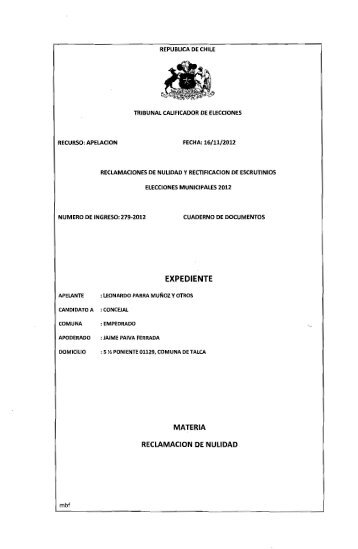 rol 279-2012 empedrado - Tribunal Calificador de Elecciones