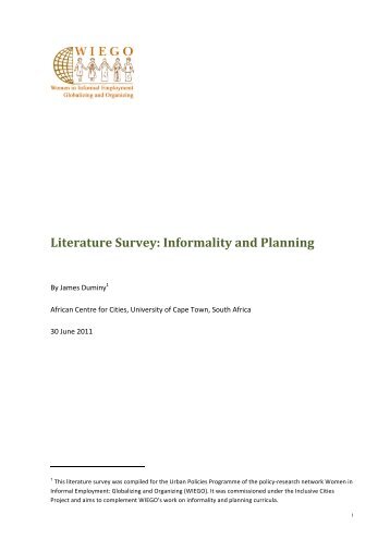 Literature Survey: Informality and Planning - Inclusive Cities