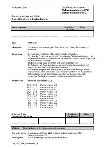 Nullserie 2010 Qualifikationsverfahren Elektroinstallateurin EFZ ...