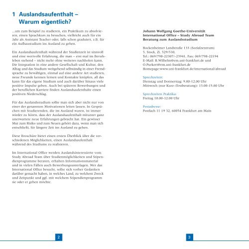 Studium im Ausland - Goethe-Universität