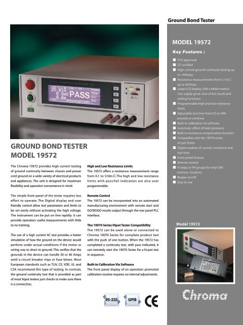 GROUND BOND TESTER MODEL 19572 - Chroma Systems Solutions