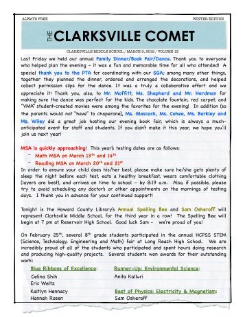 392012 Newsletter - Clarksville Middle School