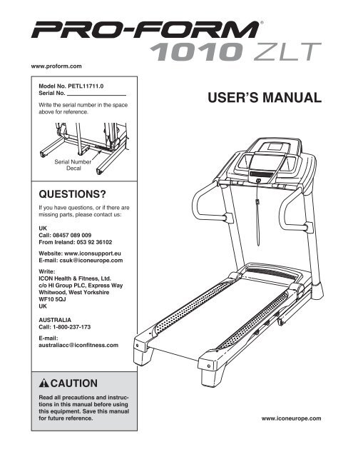 View Manual in PDF Format ICON Health Fitness Inc. Customer