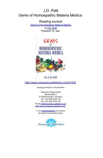 JD Patil Gems of Homoepathic Materia Medica - Narayana Publishers