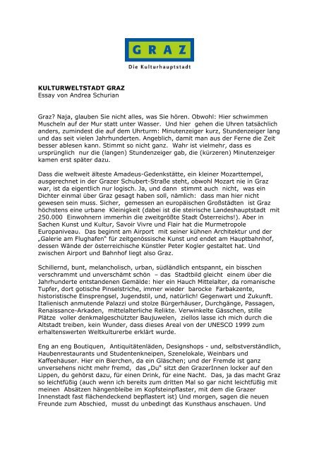 KULTURWELTSTADT GRAZ Essay von Andrea Schurian Graz ...