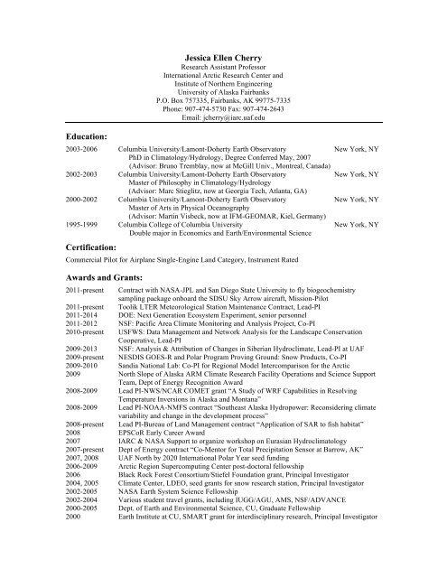 +Curriculum Vitae - IARC Research - University of Alaska Fairbanks