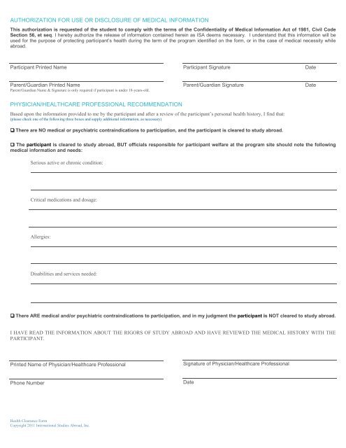 ISA Health Clearance Form.pdf - Learning Abroad Center