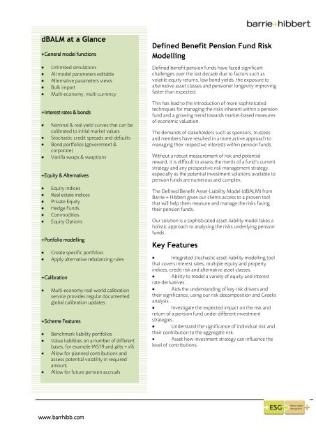 Pension Fund Risk Model (dBALM) - Barrie & Hibbert