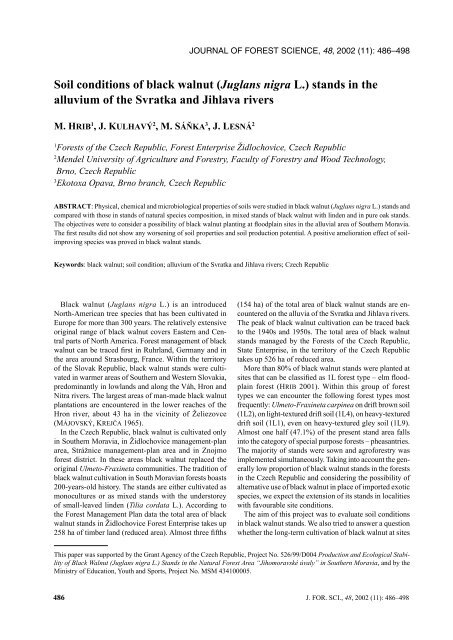 Soil conditions of black walnut (Juglans nigra L.) stands in the ...