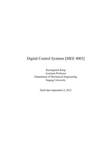 Digital Control Systems [MEE 4003] - Kckong.info