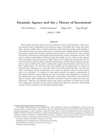 Dynamic Agency and the q Theory of Investment - Robert H. Smith ...