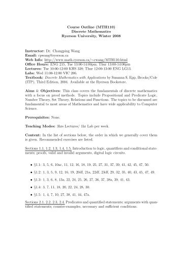 Course Outline (MTH110) Discrete Mathematics Ryerson University ...