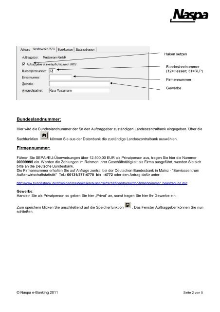 Meldewesen und SEPA-EU-Überweisung - Naspa