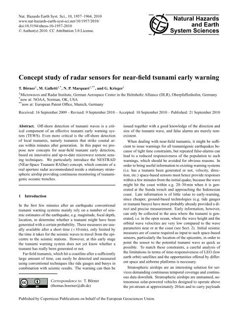 Concept study of radar sensors for near-field tsunami early warning