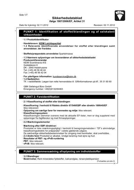 Sikkerhedsdatablad - KEIM Scandinavia A/S