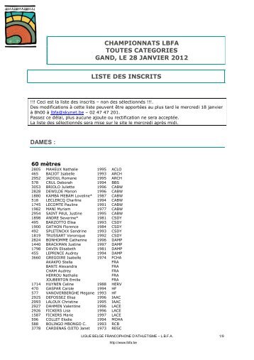 Championnats LBFA TC - Ligue Belge Francophone d'AthlÃ©tisme