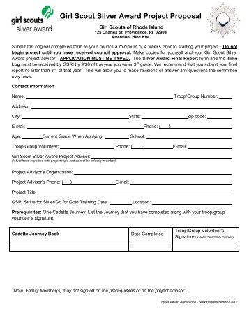 Silver Award Project Proposal Form - Girl Scouts of Rhode Island