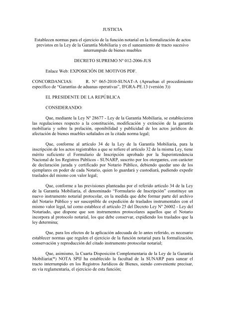 decreto supremo nÂº 012-2006-jus - Colegio de Notarios de Lima