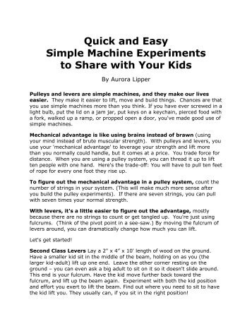 Quick and Easy Simple Machine Experiments to Share with Your Kids
