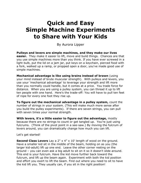 Quick and Easy Simple Machine Experiments to Share with Your Kids