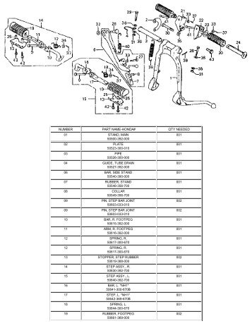 number part name-honda# qty needed 01 stand, main 50500-392 ...