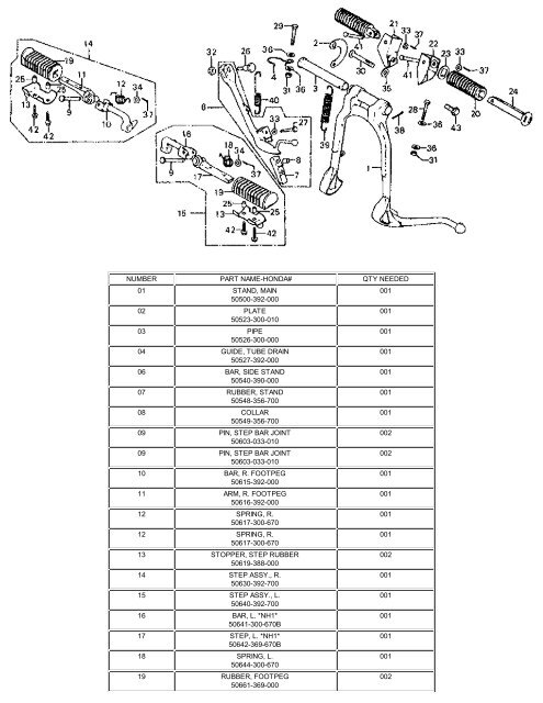 number part name-honda# qty needed 01 stand, main 50500-392 ...