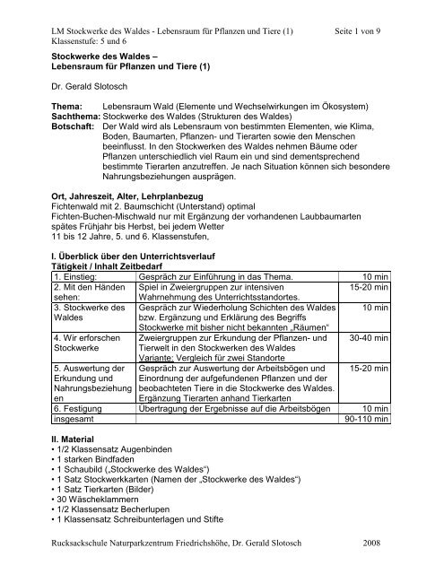 LM Stockwerke des Waldes - Lebensraum für Pflanzen und Tiere