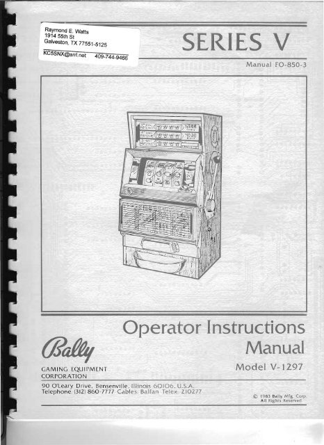 Bally V-1297 Instructions - antique slot machines