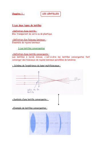 Chapitre 1 : LES LENTILLES I-Les deux types de lentilles DÃ©finition ...