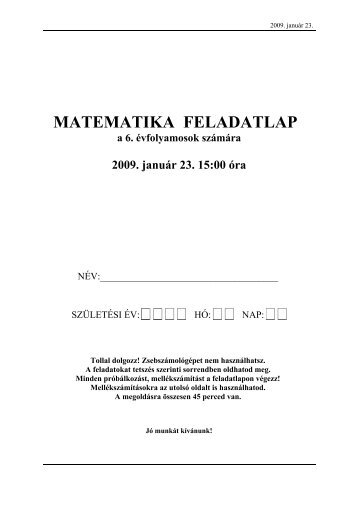 MATEMATIKA FELADATLAP