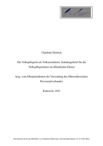 Der Schulungsbrief von Charlotte Dietrich - Alice Salomon Archiv