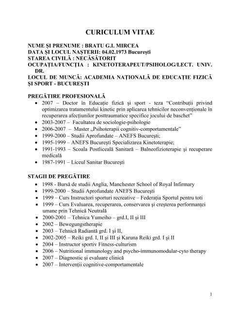 Memoriu De Activitate Unefs Bucuresti
