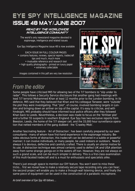 From the editor - Eye Spy Intelligence Magazine