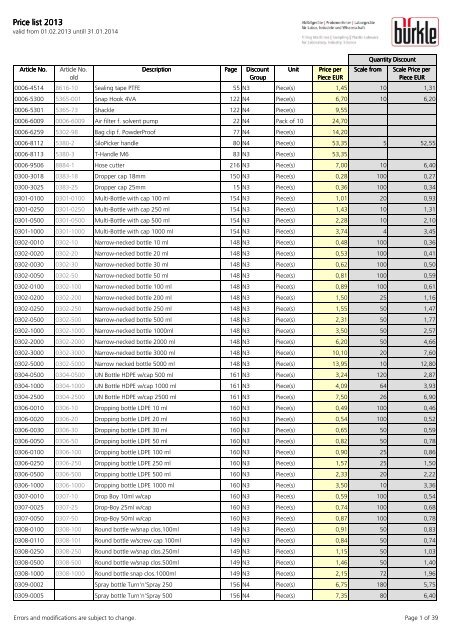 BÃ¼rkle Price list 2013 EN