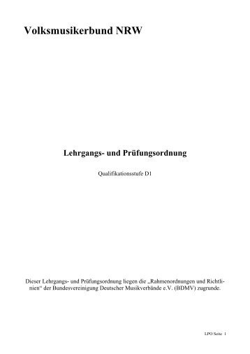 VMB NRW PrÃ¼fungsordnung D1 fÃ¼r Blasmusiker