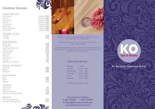 Ko Spa & Beauty Brochure - Kilkenny Ormonde Hotel