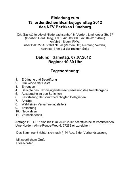 Samstag. 07.07.2012 Beginn - NFV Bezirk Lüneburg
