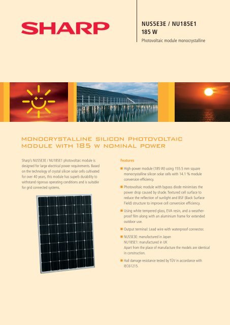 monocrystalline silicon photovoltaic module with185 w nominal power