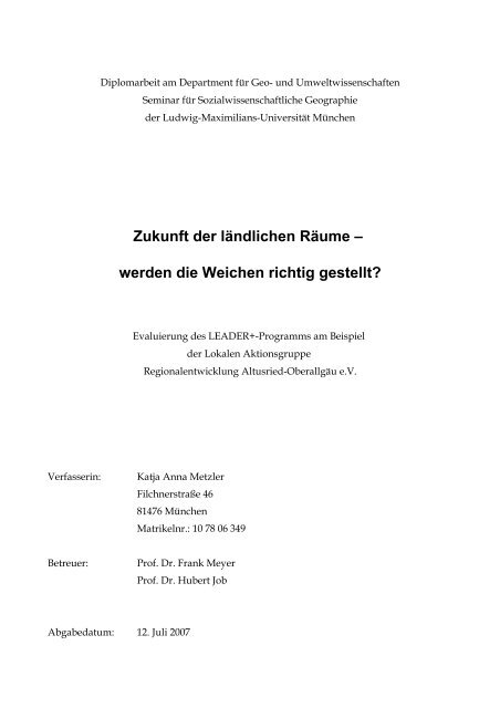 Diplomarbeit Katja Metzler - Regionalentwicklung OberallgÃ¤u