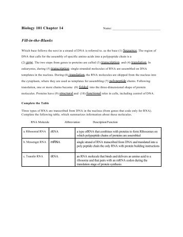 Biology 101 Chapter 14 Fill-in-the-Blanks